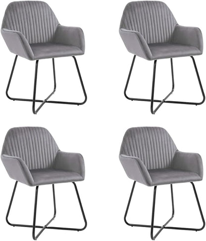 Modern Velvet Dining Chairs Set of 4 Gray Accent Chairs with Steel Legs for Kitchen Living Room Farmhouse Comfortable Seating Furniture