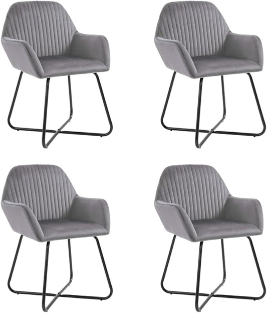 4-Piece Gray Velvet Dining Chairs Set Modern Accent Chairs with Steel Legs for Kitchen Dining Room Living Room Furniture