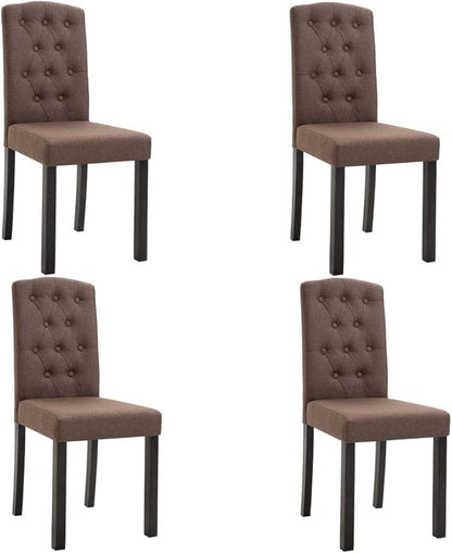 Dining Chair Set of 4 Brown Fabric Rubberwood Frame 8 x 6.5 x 14.7 in Ergonomic Modern Farmhouse Seating for Dining Room Living Room Kitchen