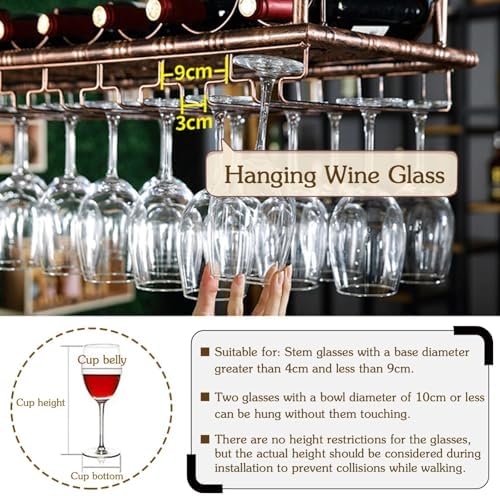 Adjustable Industrial Ceiling Wine Rack - Hanging Glass Holder & Home Bar Counter Shelf for Stemware, Perfect for Kitchen Island, Cafe & Restaurant Storage Solutions