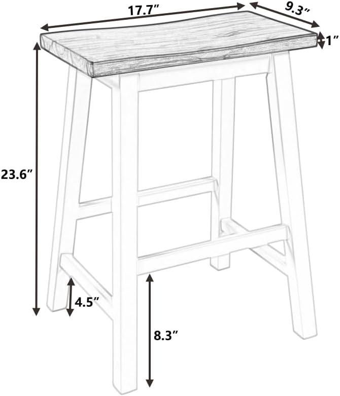 Farmhouse Rustic 2-Piece Counter Height Wood Kitchen Dining Stools for Small Places, Walnut