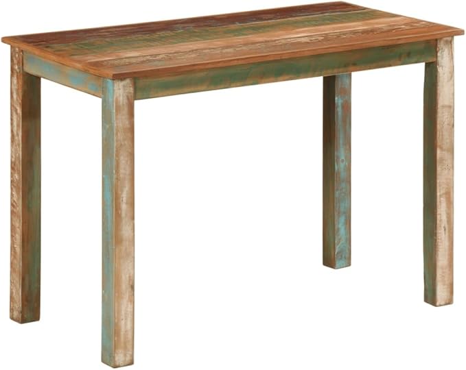 Reclaimed Wood Dining Table 43x22x30 in Multicolor Distressed Finish Small Kitchen Rectangular Table Rustic Solid Dining Room Furniture for Apartment Loft Studio