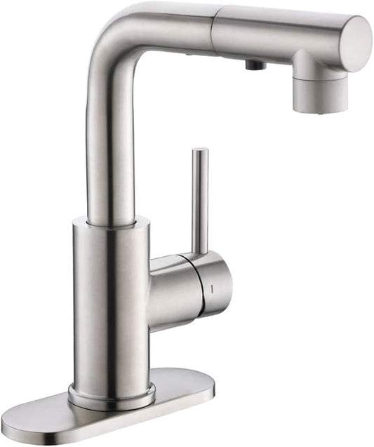 Crea Kitchen Faucets with Pull Out Sprayer, Bathroom Sink Faucets Mini Bar Prep Faucet Single Handle 3 Hole Kitchen Farmhouse utility Faucet Outdoor Laundry, Brush Nickel