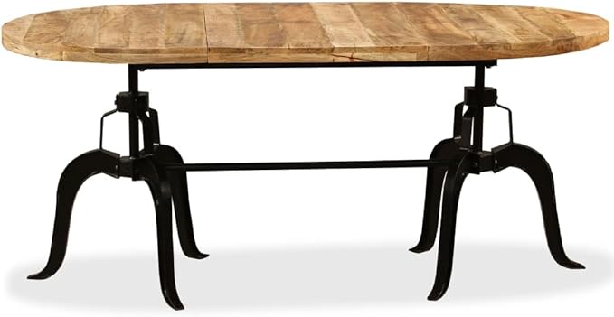 Oval Dining Table, Natural Solid Mango Wood, Steel Frame, 70.9 Inch, Seats 6, Industrial Style for Kitchen & Dining Room