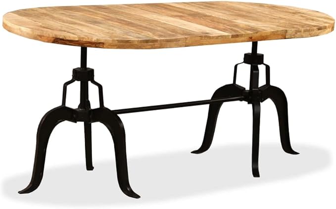 Oval Dining Table for 6 Solid Mango Wood Steel Frame 70.9x35.4x30.3 in Brown Kitchen & Dining Room Furniture Industrial Style for Small Space Gatherings