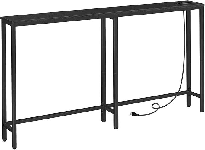 HOOBRO 63" Narrow Console Table with Charging Station, 5.9" Slim Sofa Table Behind Couch, 2 AC Outlets & USB-C Ports, Long Entryway Tables for Small Spaces, Livingroom, Black BB165UXG01G1
