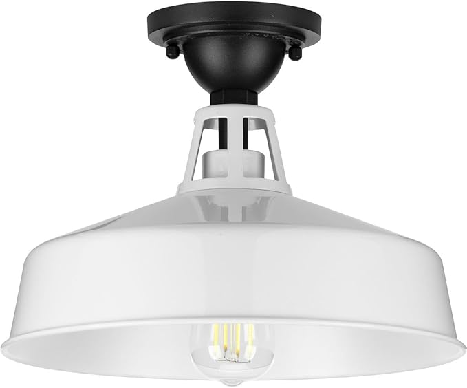Progress Lighting Cedar Springs Collection 1-Light Farmhouse Outdoor Semi-Flush Mount Light White, 9.50x13.25x13.25