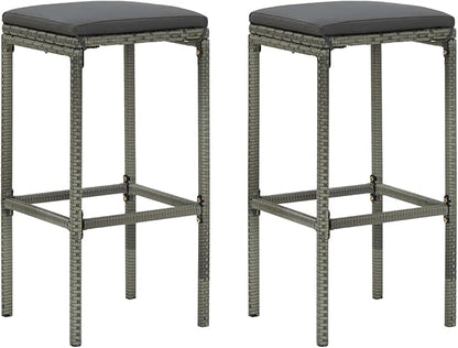 3 Piece Bar Set with Stools Modern Grey Rectangular Table and 2 Seating Stools Synthetic Poly Rattan Lightweight for Indoor Outdoor Dining Room Kitchen Bistro