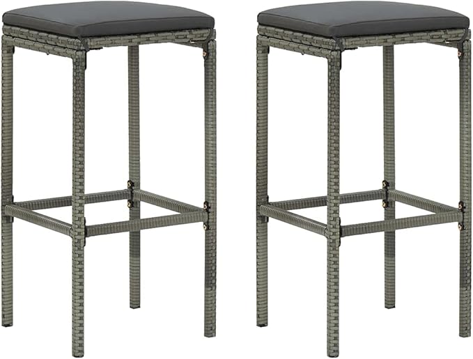 3-Piece Indoor Bar Table Set with Stools, Gray PE Rattan Bistro Set for Kitchen Dining Room, Steel Frame and Acacia Wood Tabletop, Space-Saving Furniture for Small Spaces