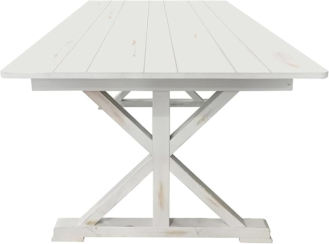 Flash Furniture Hercules Folding Farmhouse Dining Room Table with X Legs, Commercial Grade Rectangular Solid Pine Farm Table for 8, 7' x 40", Antique Rustic White