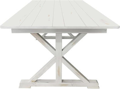 Flash Furniture Hercules Folding Farmhouse Dining Room Table with X Legs, Commercial Grade Rectangular Solid Pine Farm Table for 8, 7' x 40", Antique Rustic White