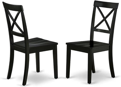East West Furniture BOC-BLK-W Boston Dining Room Chairs - Cross Back Solid Wood Seat Chairs, Set of 2, Black