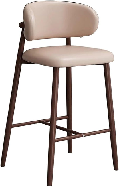PU Leather Stools Counter Height High Back Brown Wood Legs Dining Chairs Kitchen Island Rustic Max Load 200kg,Dark Beige-68cm