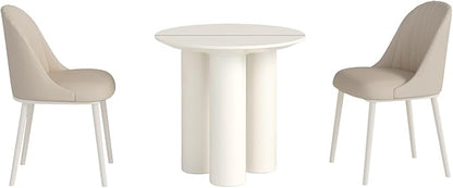 Miuuod 29.92 White Round Dining Table with 2 Chairs, Space Saving Coffee Table Set for 1-4 People, Sturdy Kitchen Table, Leisure Side Table for Balcony,Center Sofa Table,Small Desk