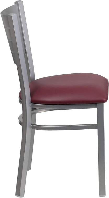 Flash Furniture HERCULES Series Silver Slat Back Metal Restaurant Chair - Burgundy Vinyl Seat