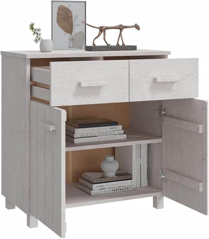 White Sideboard Buffet Cabinet 31.1 x 15.7 x 31.5 in Solid Pine Wood Matte Modern Storage Credenza with Drawers for Living Room Dining Kitchen