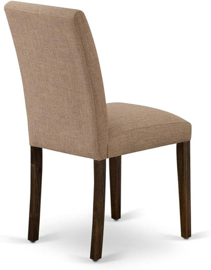 East West Furniture ABP7T47 Abbott Parson Kitchen Chairs - Light Sable Linen Fabric Padded Dining Chairs, Set of 2, Jacobean