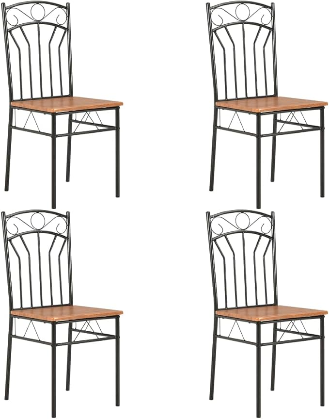 4 Pack Brown Modern Farmhouse Dining Chairs with Steel Frame, Mid-Century Kitchen Chairs Set of 4 for Dining Room Furniture, Sturdy MDF Board and Ergonomic Design
