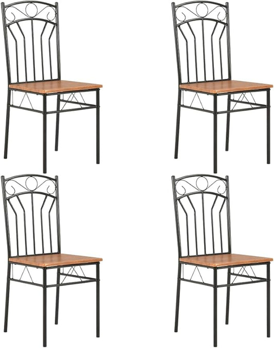 4 Pack Brown Modern Farmhouse Dining Chairs with Steel Frame, Mid-Century Kitchen Chairs Set of 4 for Dining Room Furniture, Sturdy MDF Board and Ergonomic Design