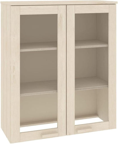 HAMAR Honey Brown Highboard Top, 33.5"x13.8"x39.4" Solid Pine Wood Sideboard, Kitchen Island Furniture with Glass Doors, Tall Buffet Cabinet Storage