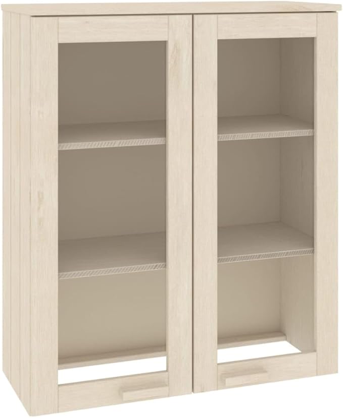 HAMAR Honey Brown Highboard Top, 33.5"x13.8"x39.4" Solid Pine Wood Sideboard, Kitchen Island Furniture with Glass Doors, Tall Buffet Cabinet Storage Kitchen Furnitur