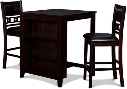 New Classic Furniture Gia Counter Table with Two Chairs and Storage Shelf, 30-Inch, Ebony