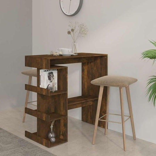 Bar Table with Storage Shelves, Smoked Oak Engineered Wood Pub Dining Table for Home Kitchen, Breakfast Nook, 39.4 x 19.7 x 40 Inch