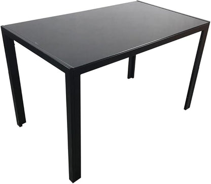 FCH Black Glass Table with Tempered Glass Top, Rectangular Dining Table Set for 4, Place Saving for Apartments & Small Places, for Home & Kitchen & Dining Room, 47", Black