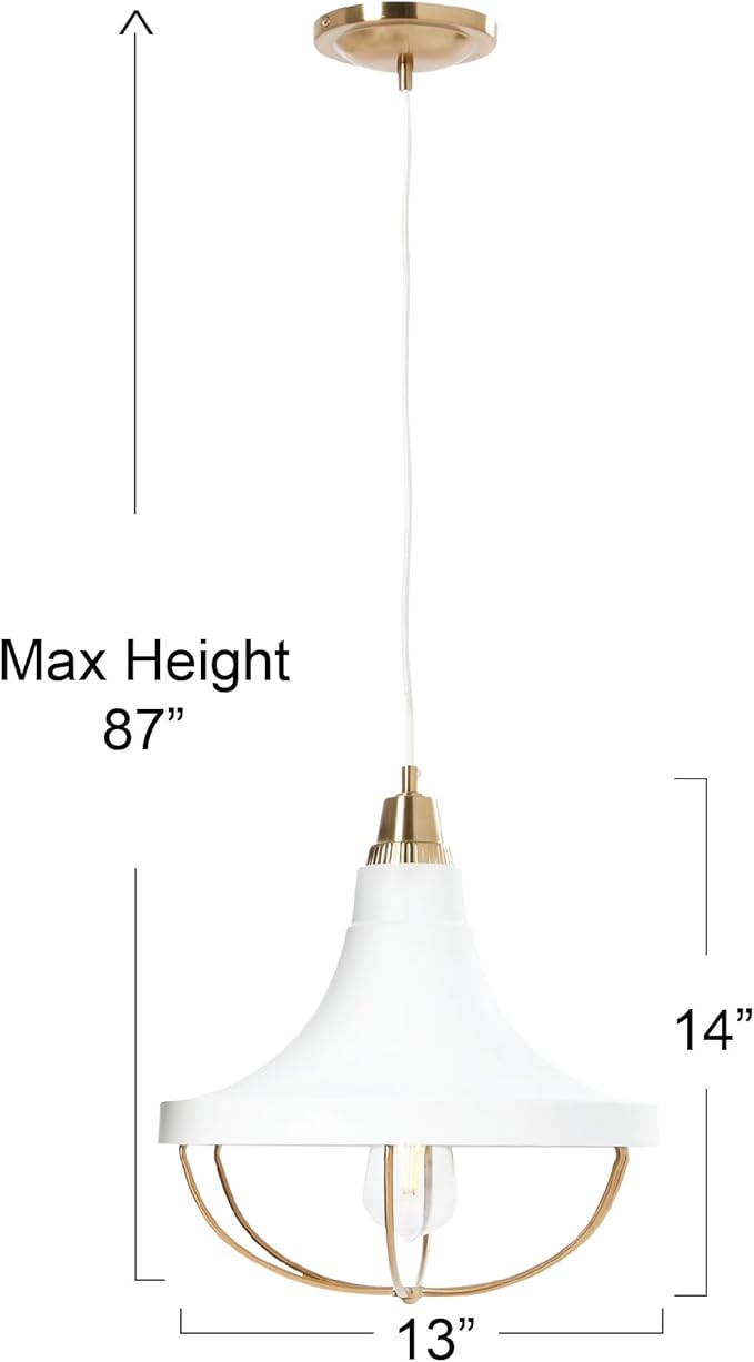 Presley - Caged Trumpet Metal Ceiling Light, Brushed Brass and White