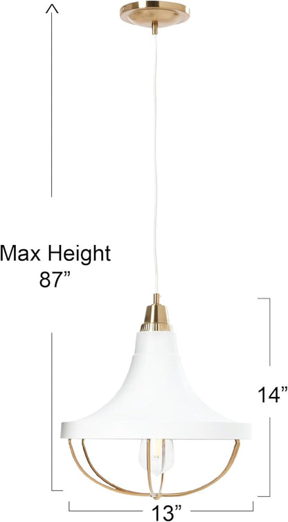 Presley - Caged Trumpet Metal Ceiling Light, Brushed Brass and White