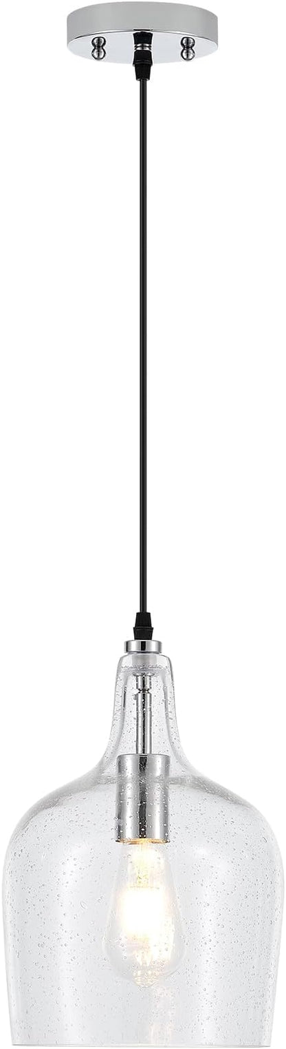 9” Chrome Seeded Glass Pendant Light Modern 1 Light Single Dome Pendent Lighting Fixtures for Kitchen Island Dining Room Hallway, UL Listed