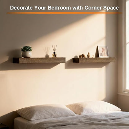 Floating Shelves for Wall,Wall Shelves for Decor Storage,Display Shelving 16 inch Set of 2,Wall Mounted Wood Shelf for Bedroom,Living Room,Bathroom,Kitchen,Brown(2pcs,Brown)
