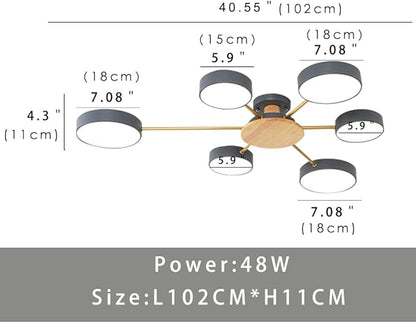 LED Ceiling Lighting 41 Inch 6-Lights Modern Ceiling Lights Flush Mount Recessed Lighting Ceiling Light 48W Adjustable Living Room Bedroom Kitchen, 3000K-6000K Temperature Available Grey