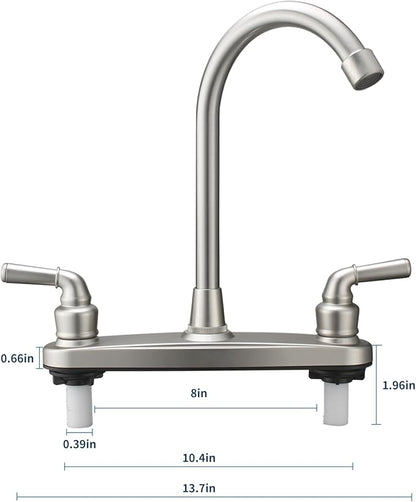 RV Non-Metallic Kitchen Faucet Brushed Nickel Two Handle-8 in Main Body-High Arch-360 Swivel Replace for Motorhomes, Travel Trailers,Campers