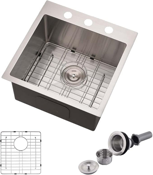 18 X 18 Inch Drop In Bar Sink-18 Inch Topmount RV Small Kitchen Sink Wet Bar Sinks 16 Gauge Stainless Steel Single Bowl Mini Outdoor Rv Sink Basin With Bottom Grid