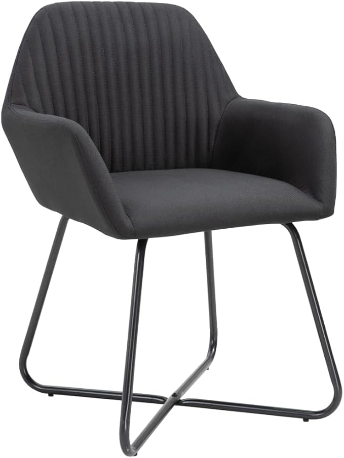 Modern Dining Chairs Set of 2 Black Fabric Upholstered Kitchen and Living Room Chairs with Sturdy Steel Legs for Farmhouse, Bistro, or Restaurant Style