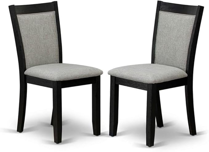 East West Furniture MZC6T06 Monza Parson Chairs - Shitake Linen Fabric Padded Dining Chairs, Set of 2, Wirebrushed Black