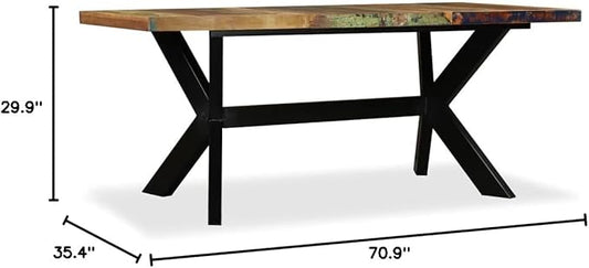 Rectangular Dining Table for 6 People, Solid Reclaimed Wood, Industrial Style, Kitchen Island, Perfect for Dining Room Spaces