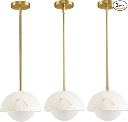 Modern Pendant Light Fixtures: 10 Inch Resin Shade Mid Century Chandelier with Milk Glass Globe - Adjustable Gold Pendant Lighting for Kitchen Island 3 Packs