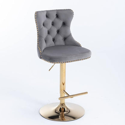 GOWE A&A Furniture,Golden Swivel Velvet Barstools Adjusatble Seat Height from 25-33 Inch, Modern Upholstered Bar Stools with Backs Comfortable Tufted for Home Pub and Kitchen Island£¨Gray,Set of 2£©