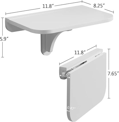 WELLAND 11.8" x 8.25" White Wall Mounted Desk Small Floating Shelves Set of 2 Folding Wall Shelves Drop-Leaf Table Fold Down Desk for RV, Camper, Loft Beds