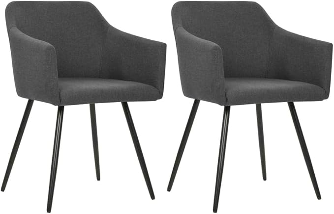 Set of 2 Modern Dining Chairs Dark Grey Upholstered 100% Polyester, 24.4x21.3x31.5 in Metal Frame Kitchen Accent Chairs for Dining Room Living Room Bedroom
