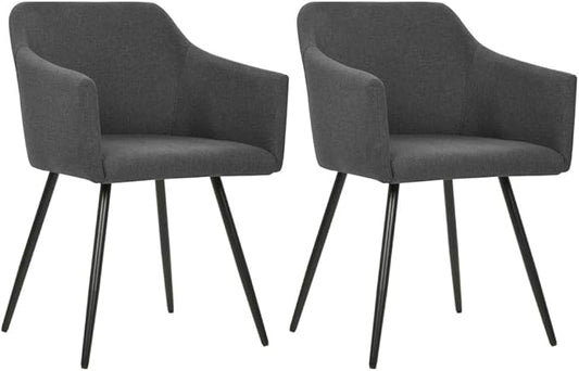 Modern Dining Chairs Set of 2 Dark Gray Fabric Upholstered Kitchen Chairs with Metal Frame for Dining Room and Kitchen
