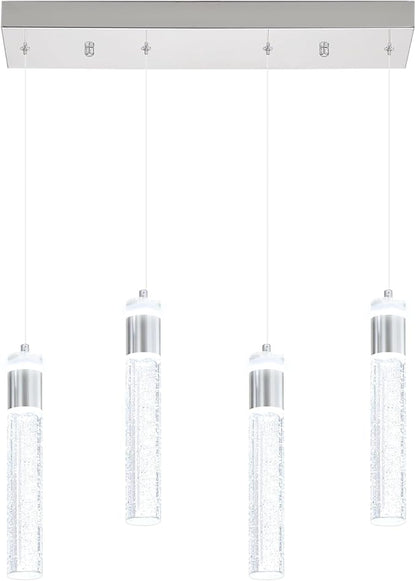 Dimmable Chrome 4-Light Pendant Lights Kitchen Island Modern LED Crystal Ceiling Light for Dinning Room Living Room 32W