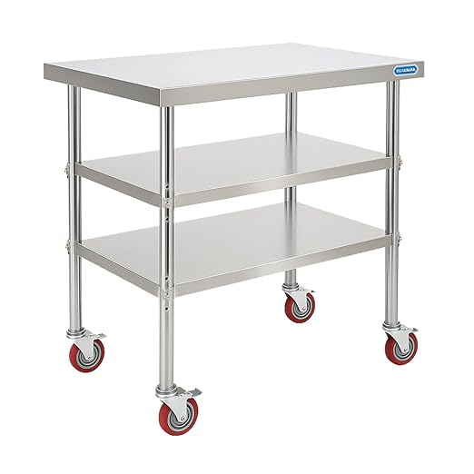 KUARBARR Stainless Steel Table with Wheels Stainless Steel Prep Table 24 x 30 Inch, NSF Commercial SS Metal Kitchen Prep Worktable for Restaurant Kitchen Garage Warehouse