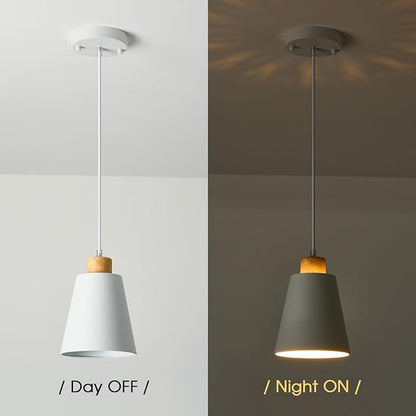 3 Pack Mini White Pendant Light Kitchen Island Modern Wood Pendant Lighting Cone Hanging Lights Hollow Top Nordic Island Light for Counter, Bar, Hallway