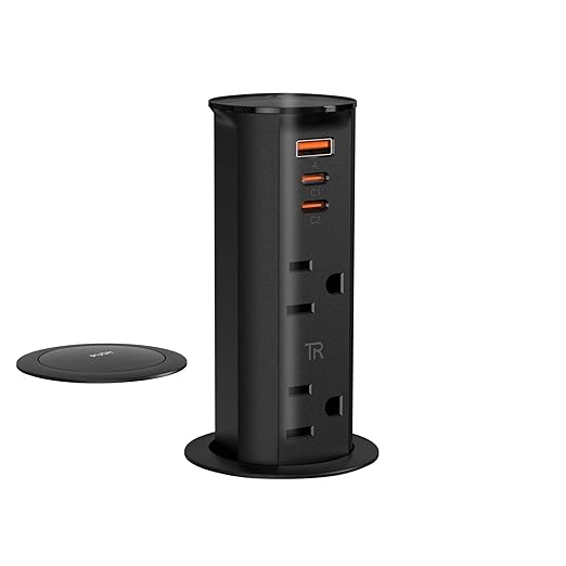 ANNQUAN 2 inch Pop Up Outlet for Countertop with 20W USB Ports,2 Outlets Tamper Resistant,Splashproof Pop Up Socket,Desk Power Grommet for Home Office Kitchen 3FT Cord (ETL Listed)