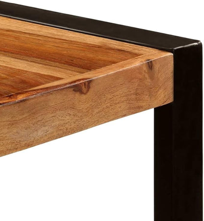 Solid Sheesham Wood Dining Table Brown Rectangular 70.9 x 35.4 Inch Modern Industrial Style with Black Metal Legs for Dining Room