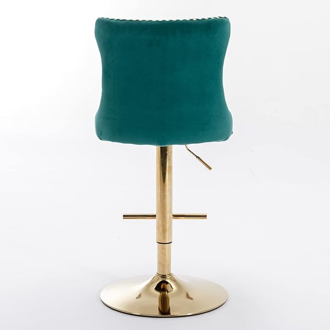 Golden Swivel Velvet Bar stools Adjusatble Seat Height from 25 33 Inch, Upholstered Bar Stools with Backs Comfortable Tufted for Home Pub and Kitchen Island（Green,Set of 2）