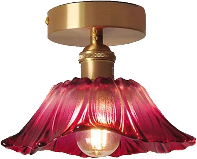 Glass Flower Ceiling Light Purple Red Hallway Light Fixtures Vintage Gold Floral Glass Semi Flush Mount Ceiling Light Farmhouse Close to Ceiling Light for Entryway Porch Bathroom Balcony